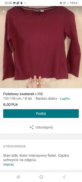 Fioletowy sweterek lupilu r.110