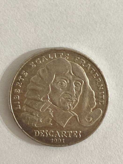 Moeda de Prata 100 Francs René Descartes 1991 - França -