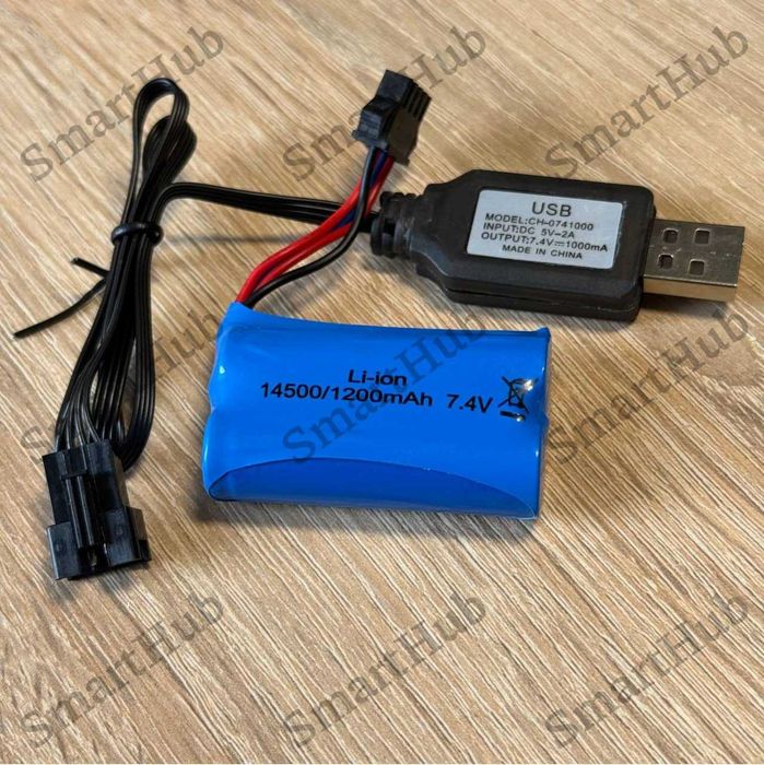 Аккумулятор Li-ion 1200 mAh 14500 SM-4P с USB адаптером | для игрушек