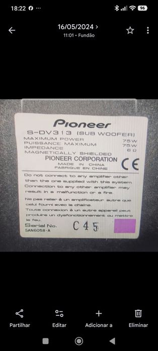 Leitor DVD MP3 Pioneer S-DV313 como novo