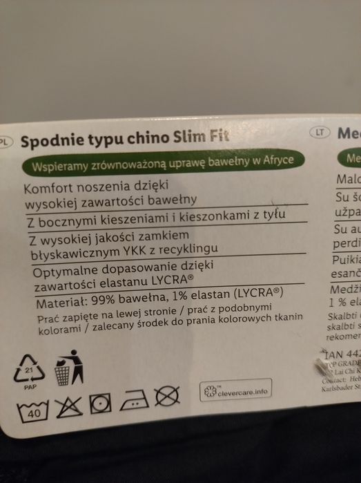 Spodnie męskie chino slim fit r 48