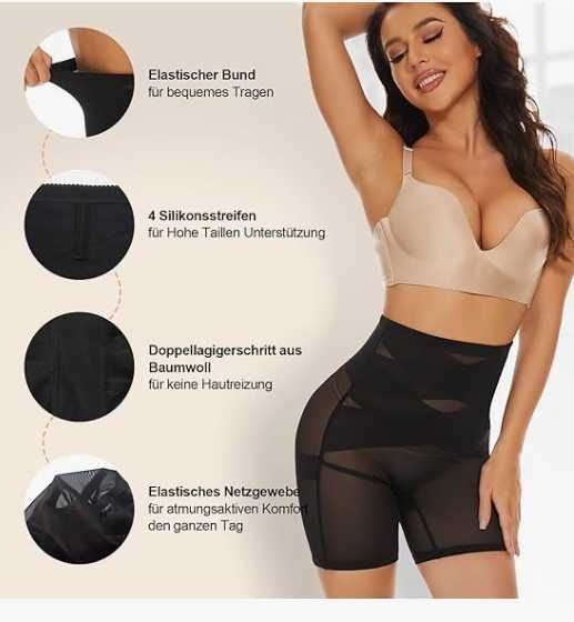SIMIYA Majtki Modelujące Brzuch Wysoki Stan Push-Up 2x Czarne M