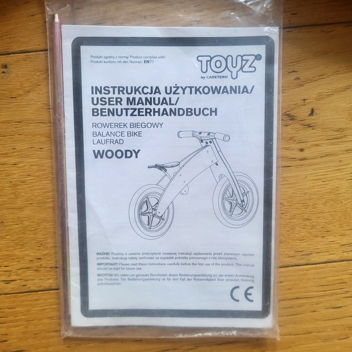 Nowy rowerek biegowy TOYZ Woody -brak przedniej widelki