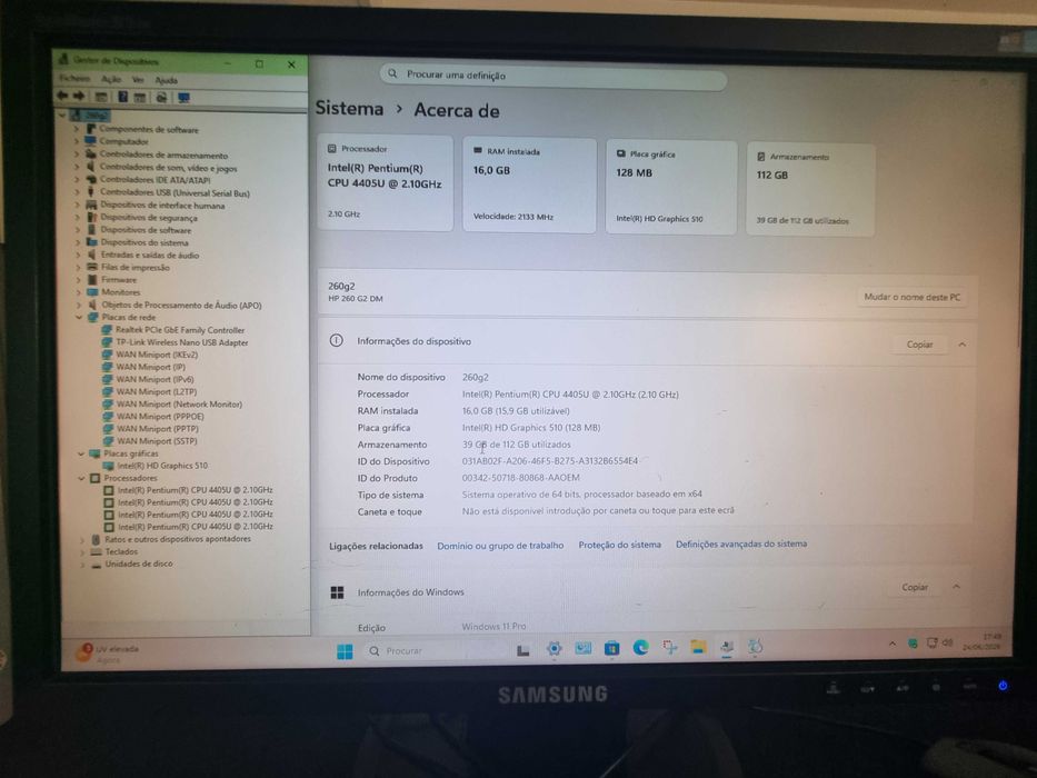 HP 260 G2 MiniDesktop - Intel + 16GB + 120GB + wifi - mini pc, como novo e revisto