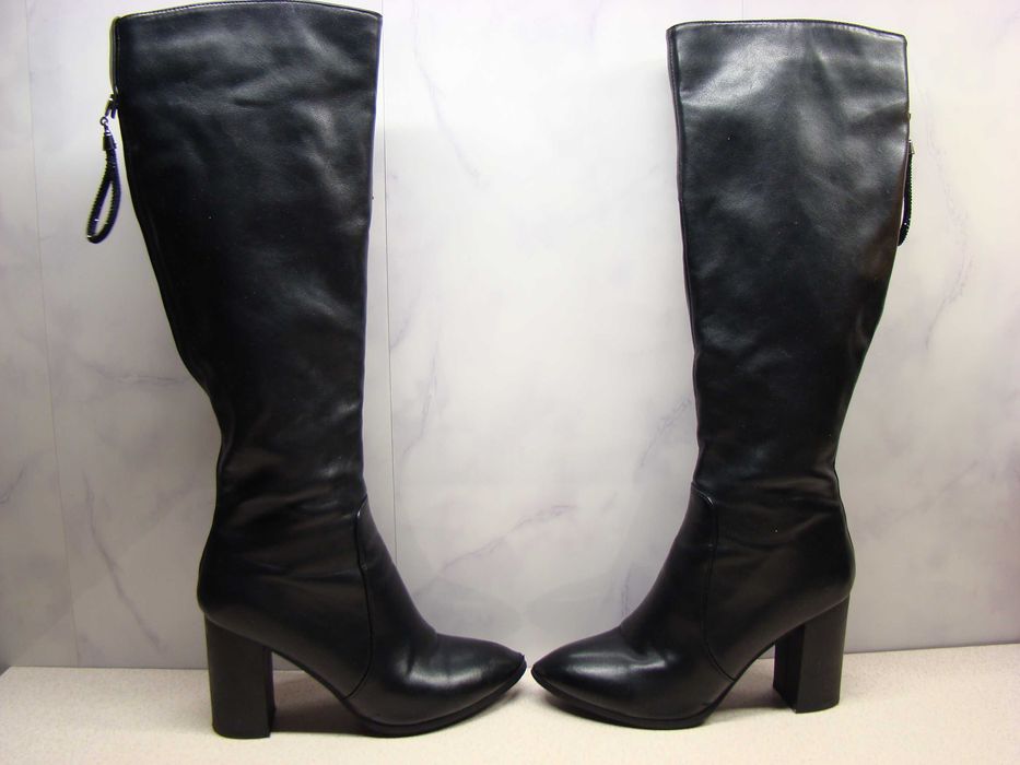 Bawoczka czarne ocieplane kozaki R. 36 damskie do kolana na obcasie