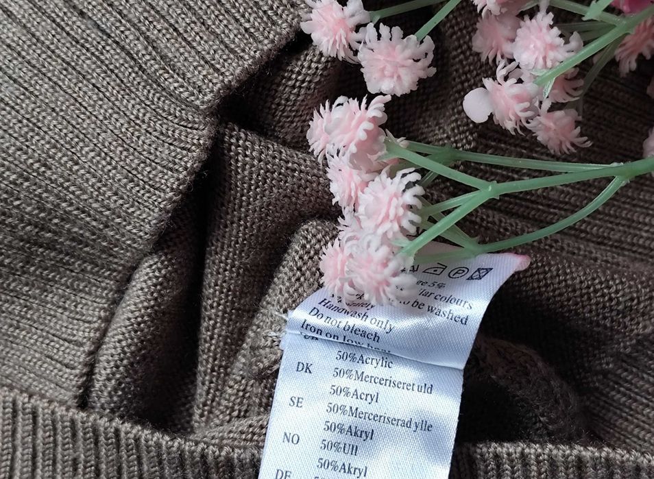 50% Merino milutki sweter rozpinany brązowy kardigan wełniany wełna S