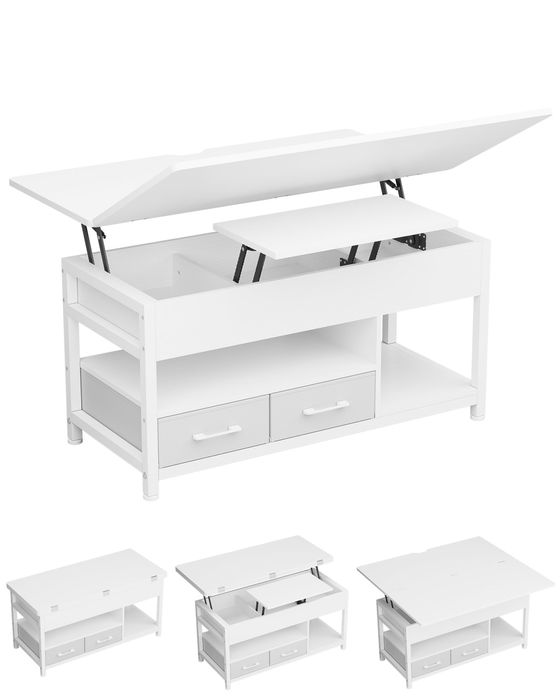 Biały stolik kawowy 3w1 z 2 szufladami