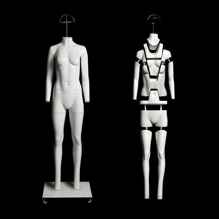 2 manequins invisíveis, feminino e masculino.