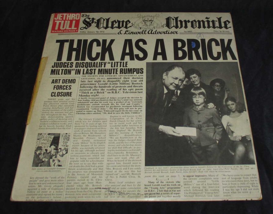 Vinyl LP Record: Thick As A Brick by Jethro Tull (1972)