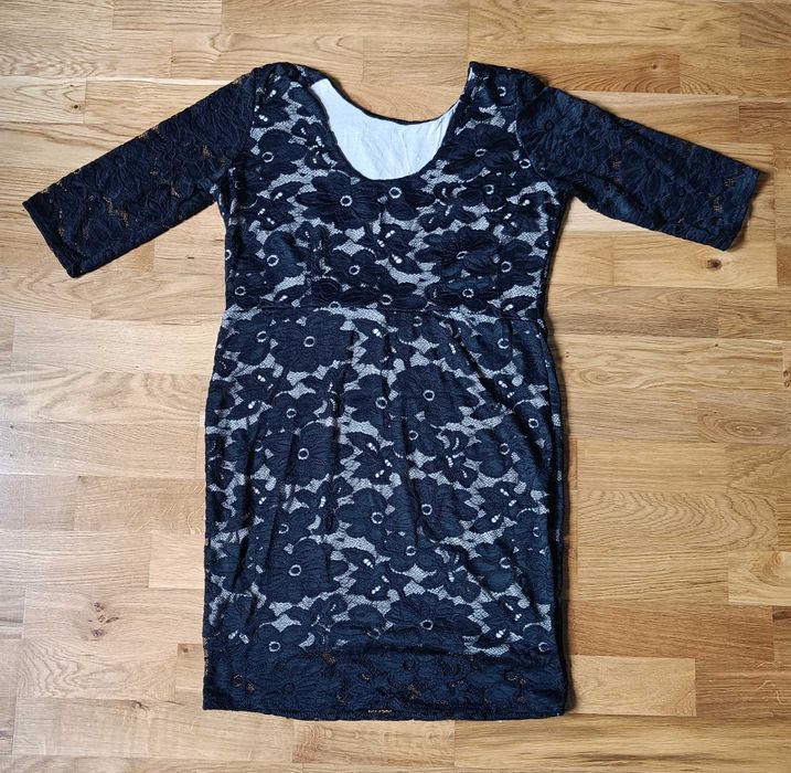 Czarna dopasowana koronka sukienka mini prążek XXL 44