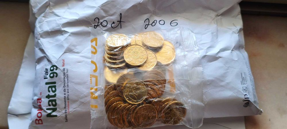 Moedas em  rolos  e sacos portugal