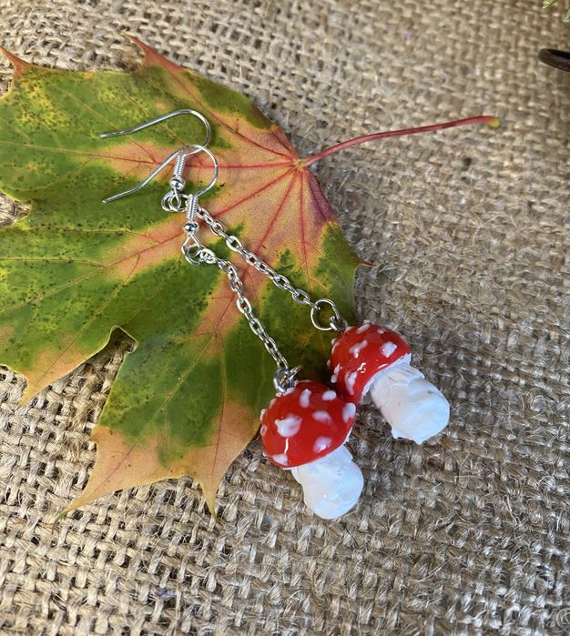 Kolczyki muchomory, kolczyki z gliny polimerowej