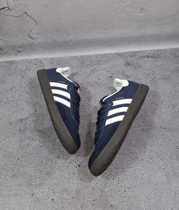Кроссовки Adidas Originals Samba OG Navy Blue женские кеды кожаные