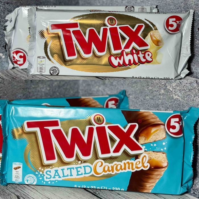 Батончики Twix в білому шоколаді,солена карамель 230 г 5 шт (2*25г)