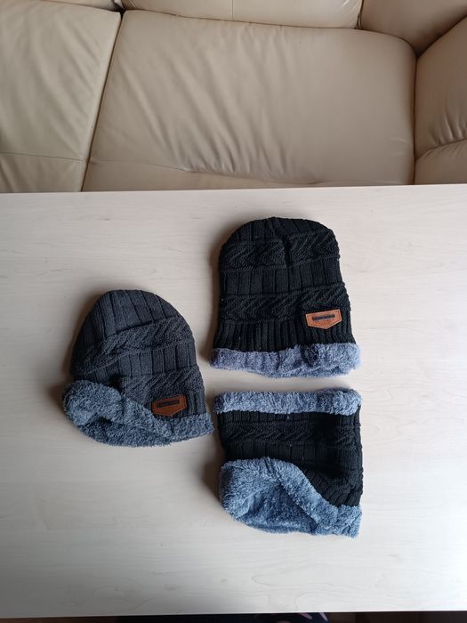 Шапка вязаная на меху р.56+