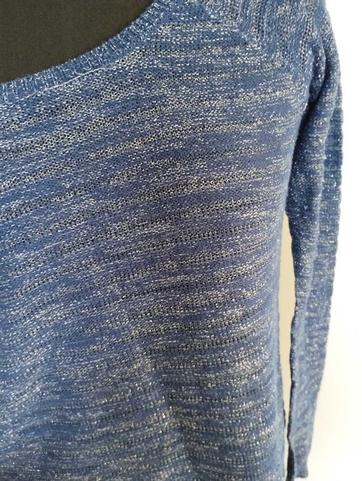Niebieski sweter damski M melanż błyszcząca nitka casual basic