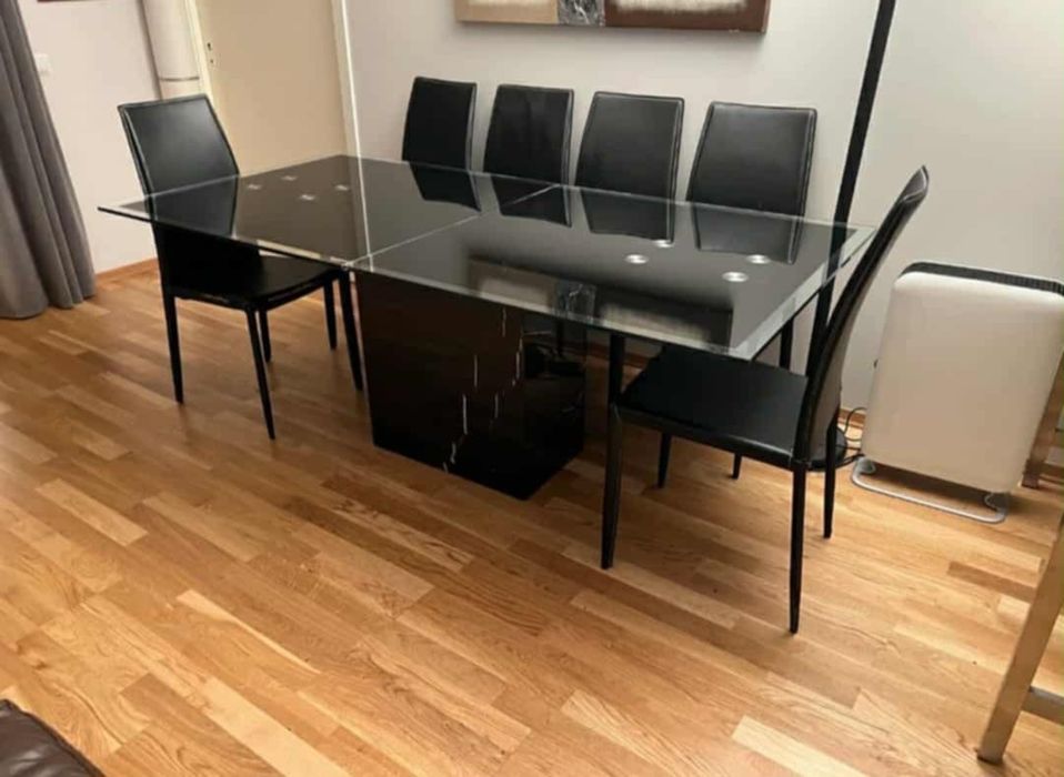 Nowoczesny stol do jadalni rozkładana szklana rama czarny marmur