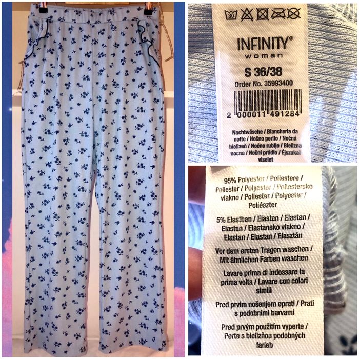 spodnie domowe Infinity Woman błękitne granatowe kwiatki, rozmiar S/М