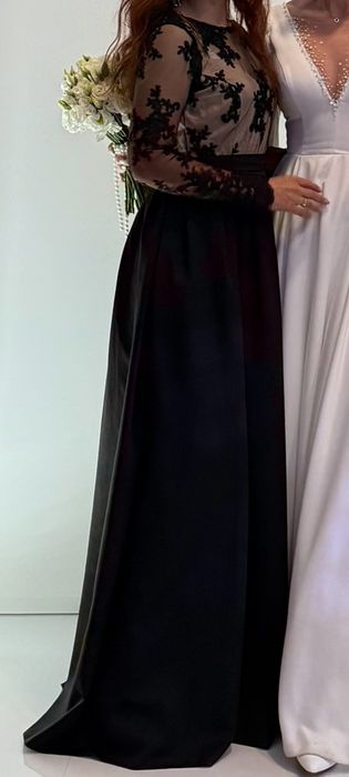 Святкова вечірня сукня довга чорна бежевий