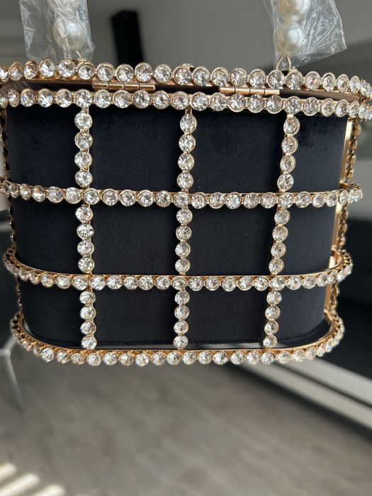 Torebka Kuferek Czarna Złoto Perły Nowa Cudna