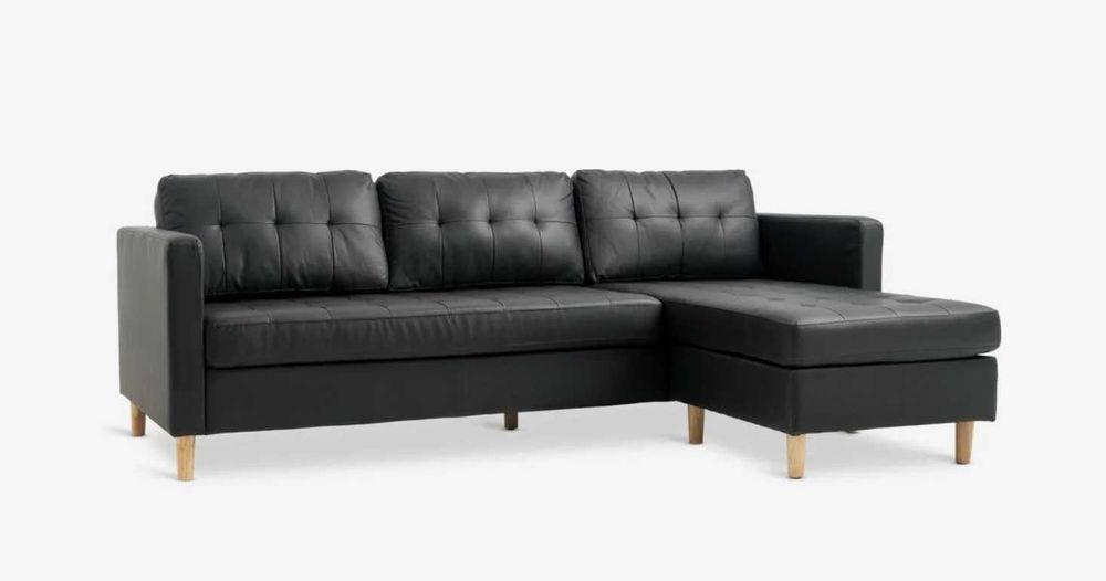 Sofá Chaise Longue JYSK em Couro Preto - Como Novo