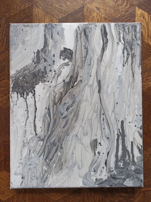Obraz nowoczesny akryl abstrakcja szarość biel czerń 2024 24x30 cm