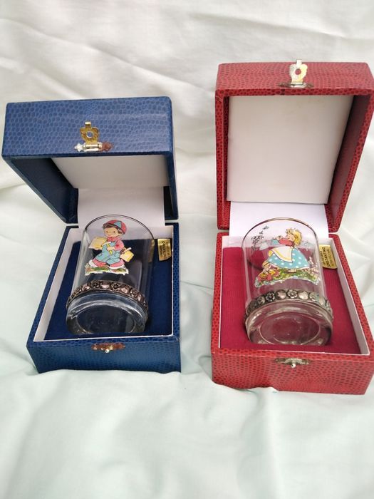 2 Copos de Vidro com Aro em Prata de Lei para Crianças