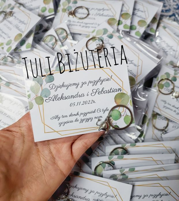 Podziękowania dla gości weselnych, breloczek słonik na szczęście