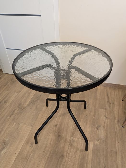 Stolik okrągły ze szklanym blatem - ogród / balkon