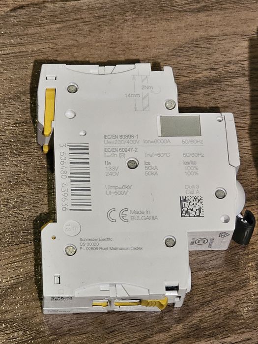 2 x Wyłącznik nadprądowy Acti9 iC60N-B1-1 B 1A 1-biegunowy