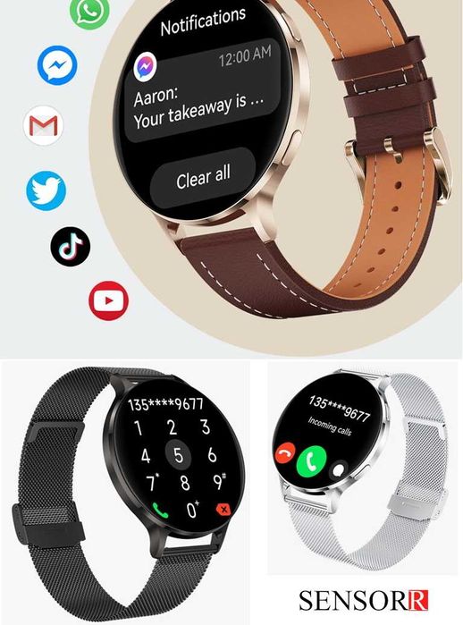 Smartwatch Męski Zegarek Rozmowy Pulsometr Sen Kroki 3 Paski Cienki