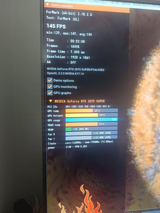 RTX 2070 Super 8GB – PTM na rdzeniu! Temp. max 65°C, bardzo cicha + FurMark