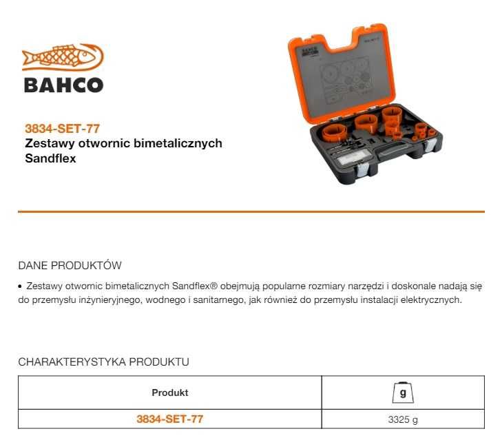 Zestawy otwornic bimetalicznych BAHCO Sandflex® 3834-SET-77