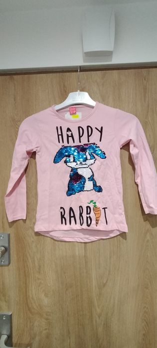 Bluzka dziewczęca z długim rękawem różowa z aplikacją z cekinów,roz.13