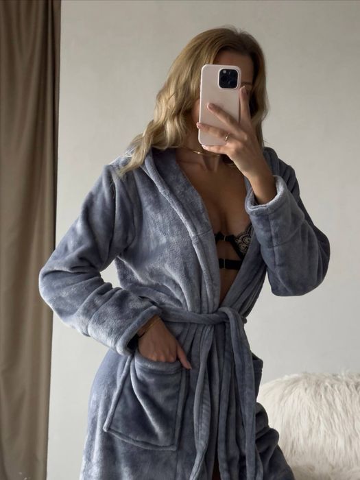 М/L та XL/XXL Мʼякий халат зі шліфованої махри з подвійним капюшоном