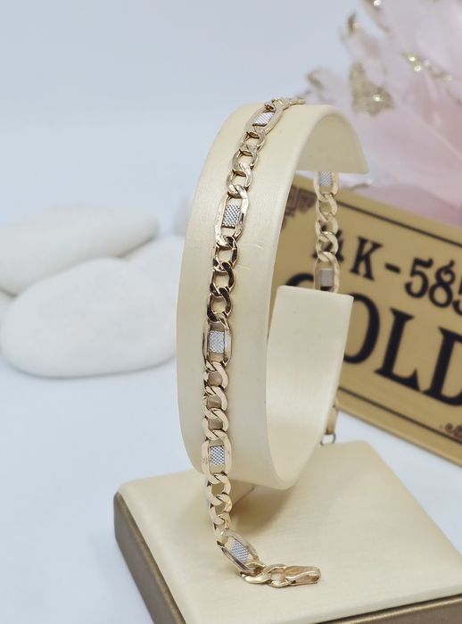 Złota bransoletka splot figaro z blaszką próba 585 14k Używane