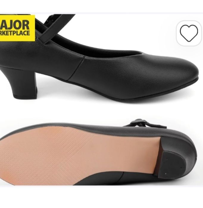 Asyusyu Standard Dance Shoes damskie czarne, z paskiem na kostce, na o