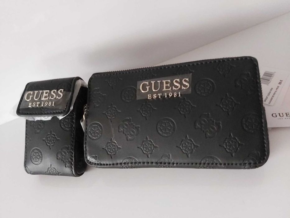 NOWA torebka saszetka nerka GUESS monogram czarna pasek torba