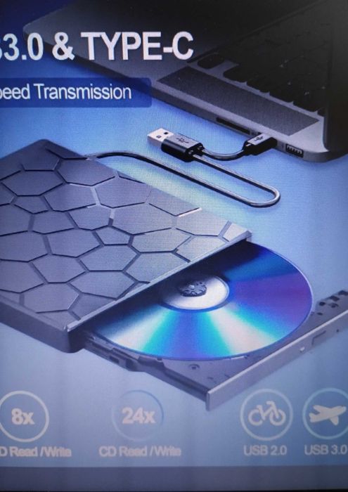 зовнішній привод CD/DVD з 8 функціями