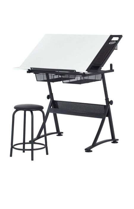 Mesa de Desenho Fusion, Inclinável a 45º, Preto e Branco