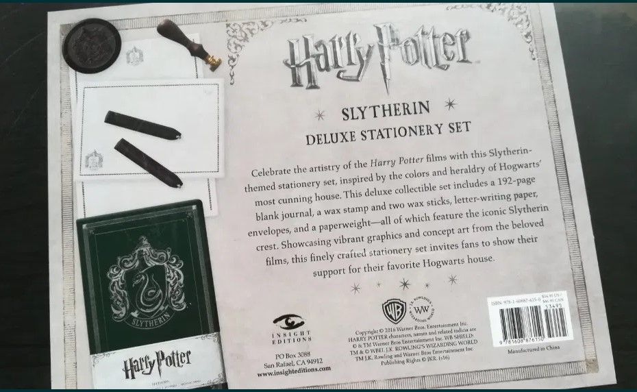 Harry Potter caixa Slytherin de luxo conjunto cartas selo cera envelop