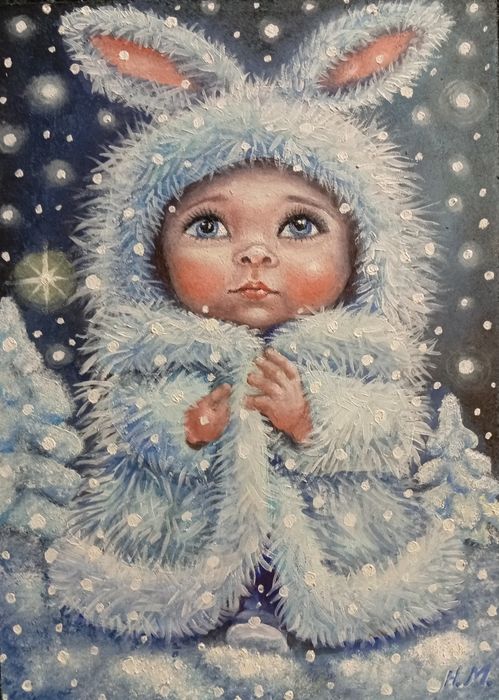 Картина «Маленьке диво» 13×18 см, мініатюра в рамці, ручна робота.