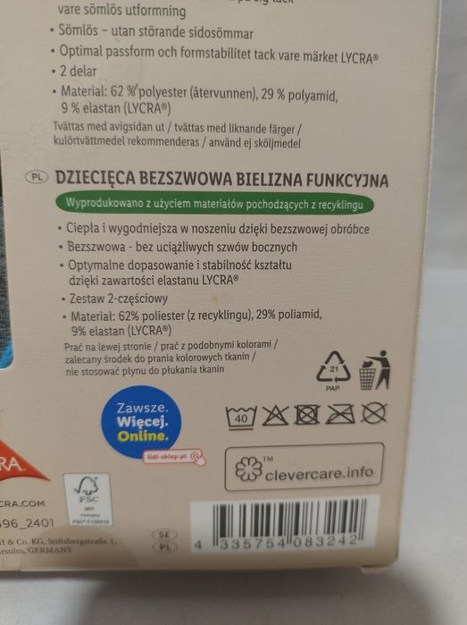 Dziecięca bezszwowa bielizna funkcyjna termiczna  110/116