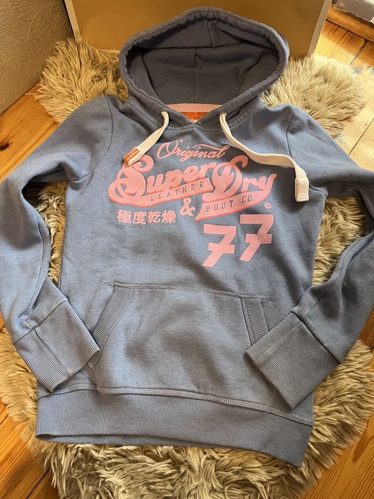 Superdry niebieska z dużym logo z kapturem kangurka r S