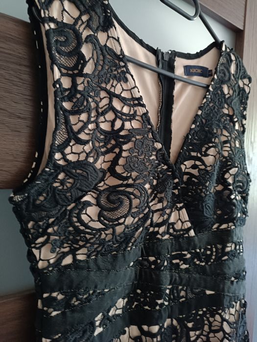 Sukienka gipiura koronka czarna beż S M