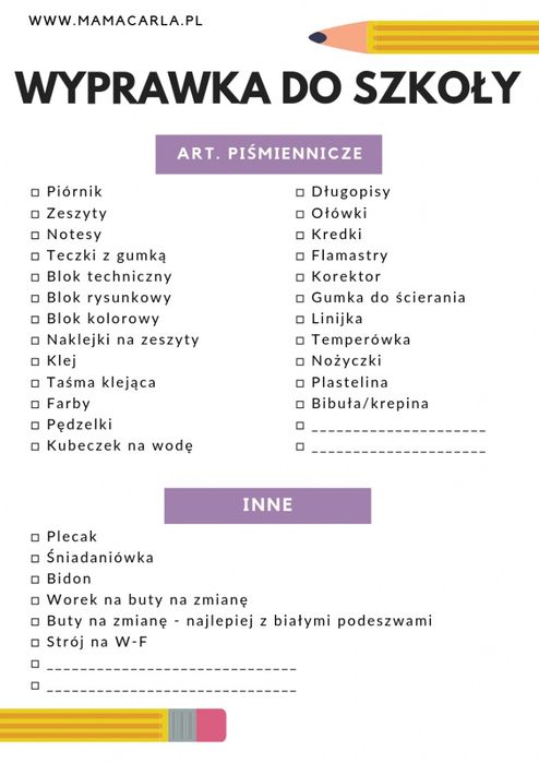 Przybory do szkoły