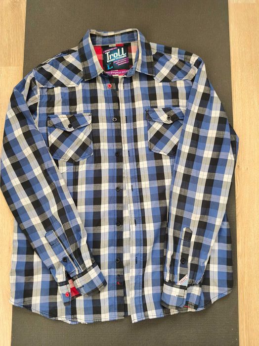 Koszula męska Troll krata niebieska - L