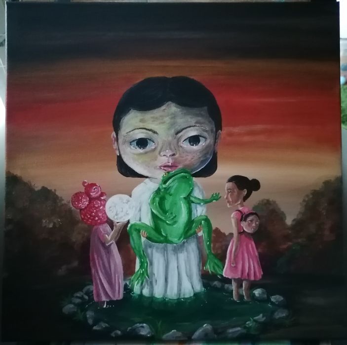 Księżyc i żaba - obraz akryl na płótnie