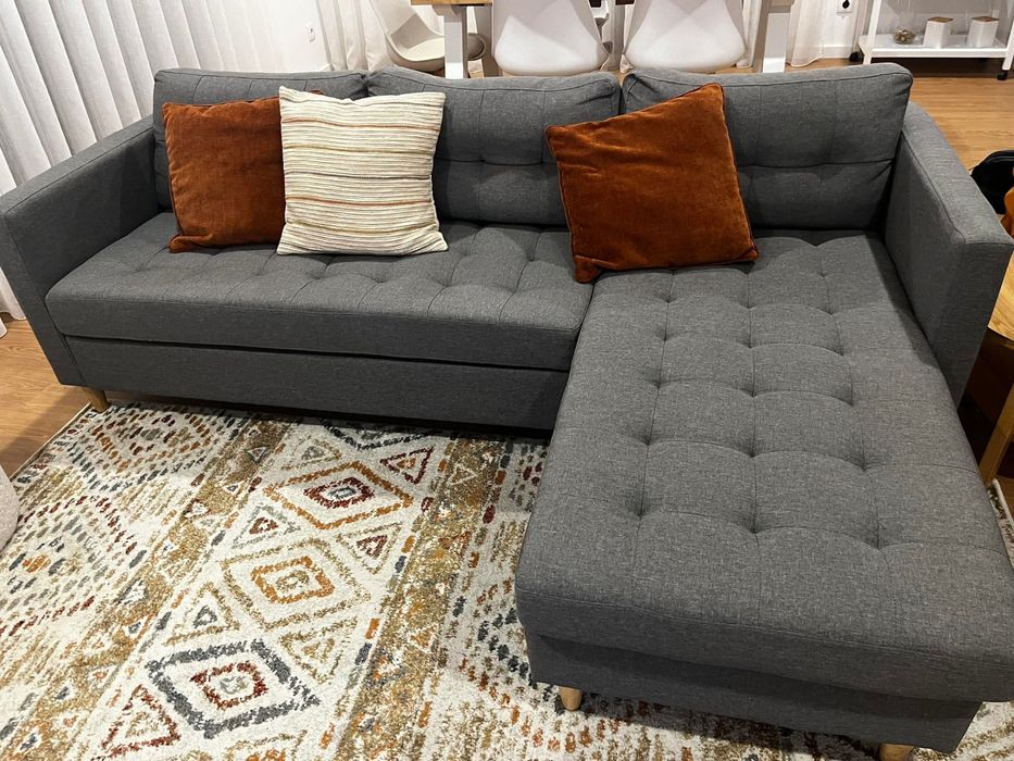 Sofá m chaise-longue tecido cinzento