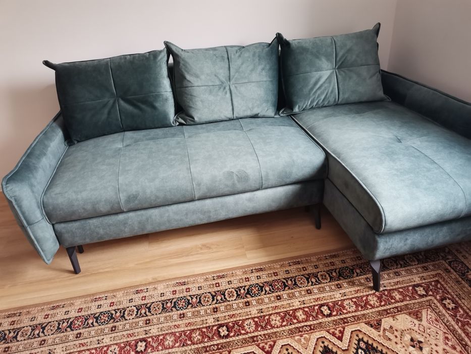 Narożnik z funkcją spania 2 pojemnikami zielony